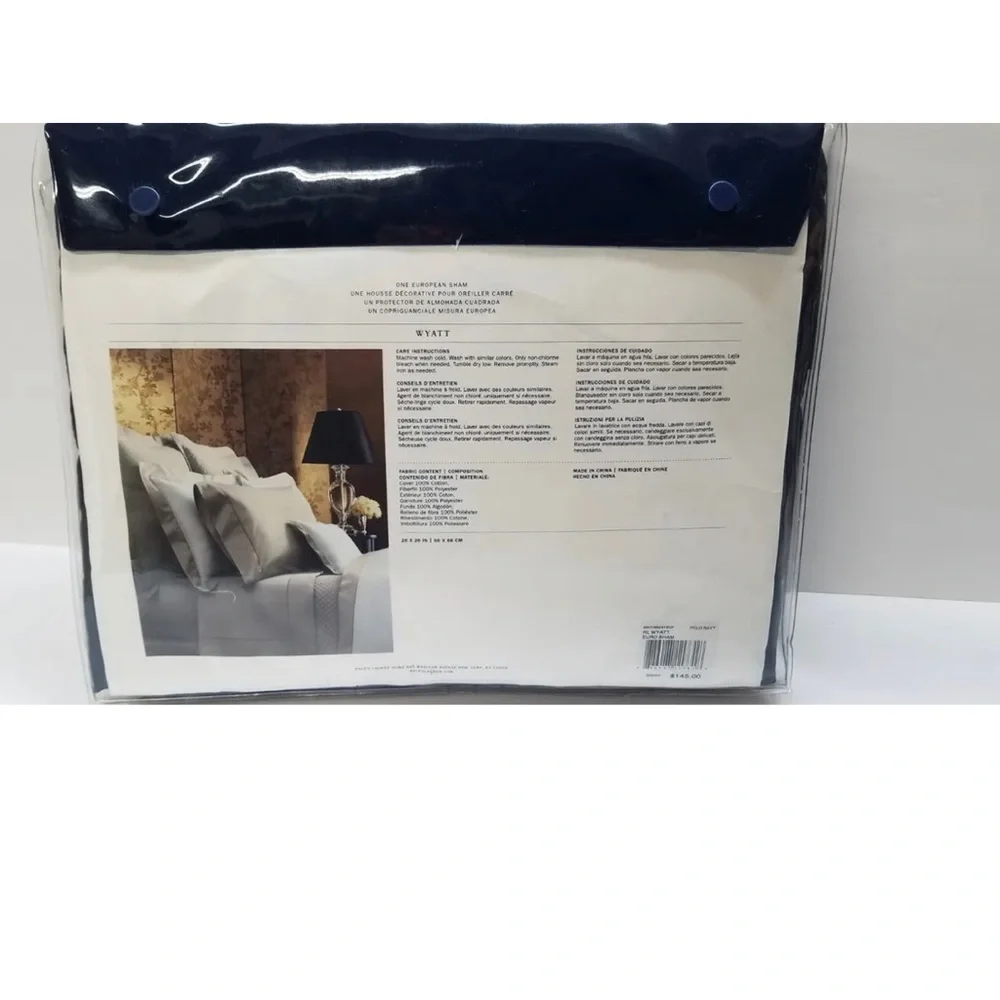 Ralph Lauren Wyatt Peacock Blue Euro Pillow Sham new open package Quilted